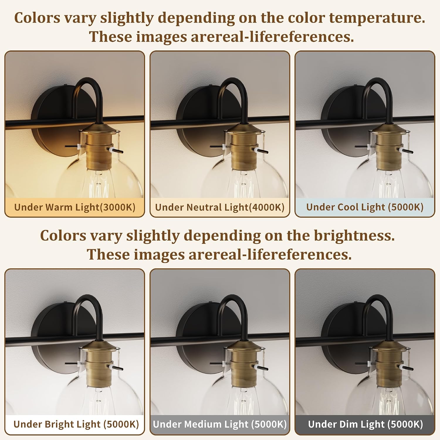 4 Light Bathroom Light, Brushed Gold and Black Vanity Lighting Fixtures, Bathroom Wall Mounted Sconces Vanity Lights Over Mirror with Globel Glass Shade, E26 Base