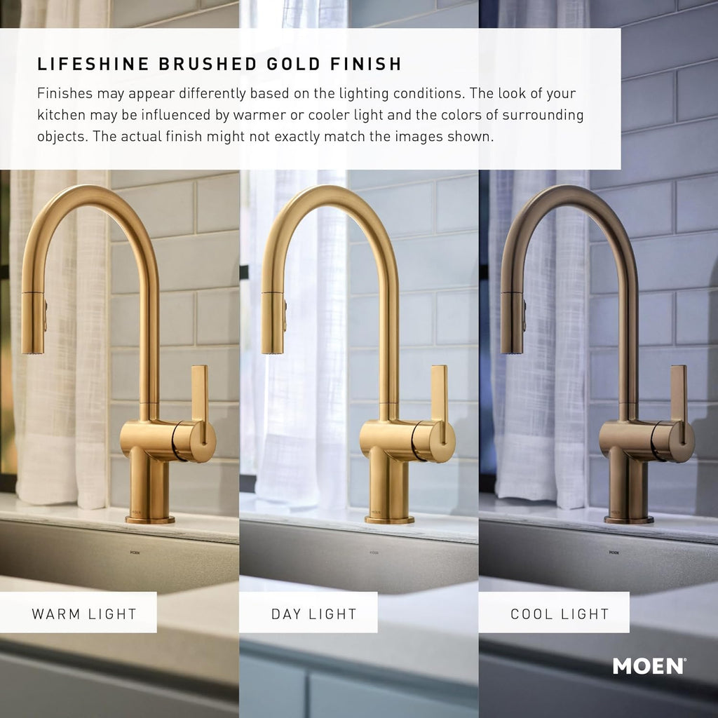 Moen YB0364BG Flara 4-Light Dual-Mount Bath Bathroom Vanity Light Fixture with Frosted Glass, Brushed Gold
