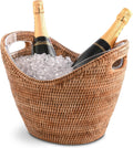 Vagabond House Handmade Rattan Wicker Champagne Ice Bucket/Tub for Chilling Bottle Drinks - Ice Holder for Party, Outdoor Coolers with Removable Acrylic Lining, Cutout Handles - for Beer Wine Soda