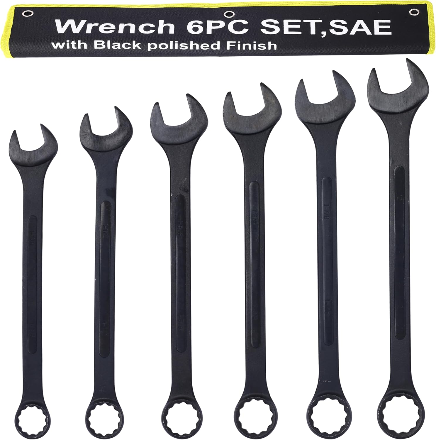 Jumbo Combination Wrench Set | 6 Piece | SAE | 1-3/8' to 2' | Open End | Storage Bag Included | for Professional Mechanic Use – Large Wrench Set