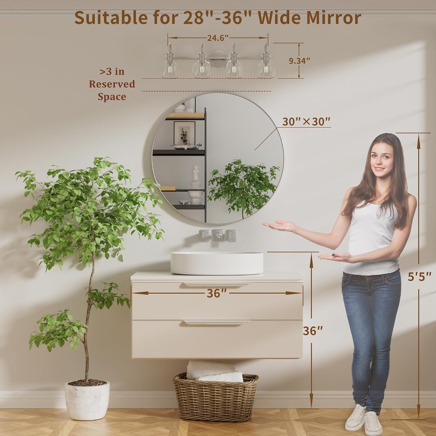 4-Light Bathroom Light Fixtures, Brushed Nickel Vanity Light, Farmhouse Wall Lights with Clear Glass Shade, Bathroom Wall Lamp for Mirror Kitchen Bedroom Hallway Living Room Hallway Cabinet