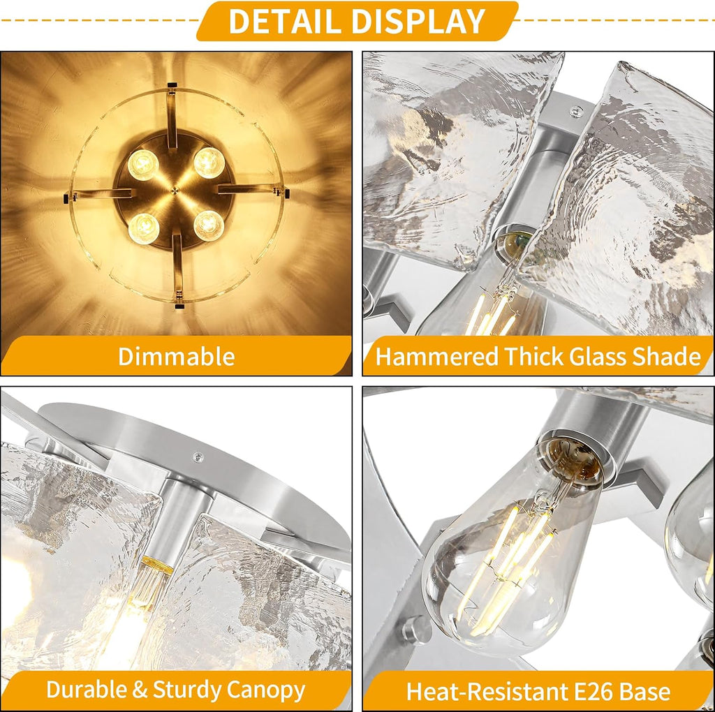 18.5'' Modern Brushed Nickel Semi Flush Mount Ceiling Light, Hallway Light Fixtures, 4-Light Glass Ceiling Lights for Entryway Kitchen Dining Room Foyer Bedroom Living Room Bathroom Lighting Fixtures