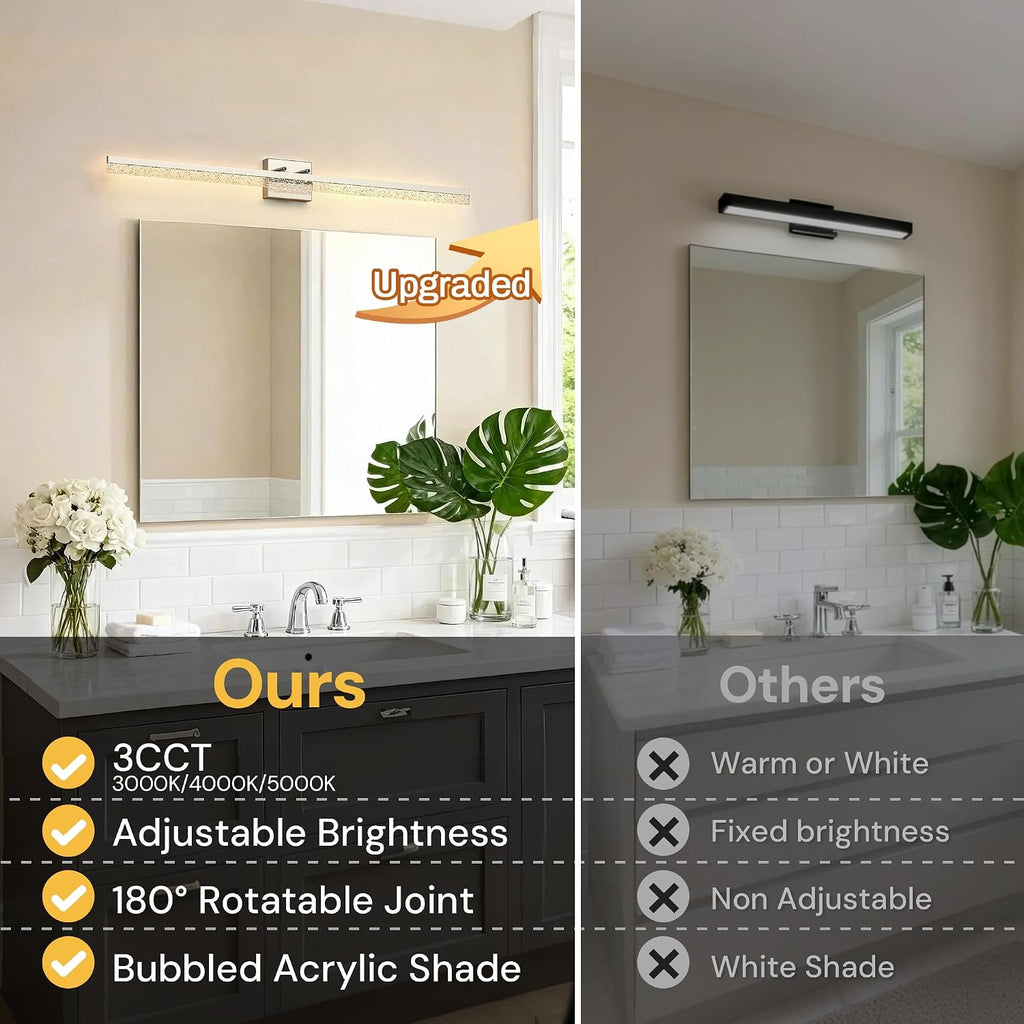 L LOHAS LED 48-Inch Bathroom Vanity Light Bar Over Mirror, Nickel Modern Bathroom Light Fixtures with Bubbled Acrylic Shade, 3CCT Adjustable LED Vanity Lights for Living Room Wall