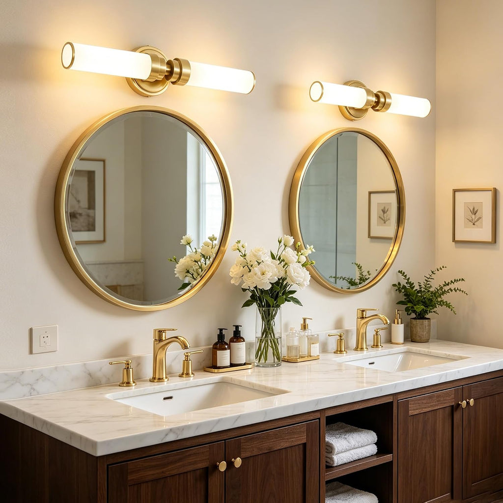Bathroom Light Fixtures 2 Pack, Gold Wall Sconce with Milk Glass Shade, Modern Vanity Light Up and Down Sconces Wall Light - Bulb Not Included