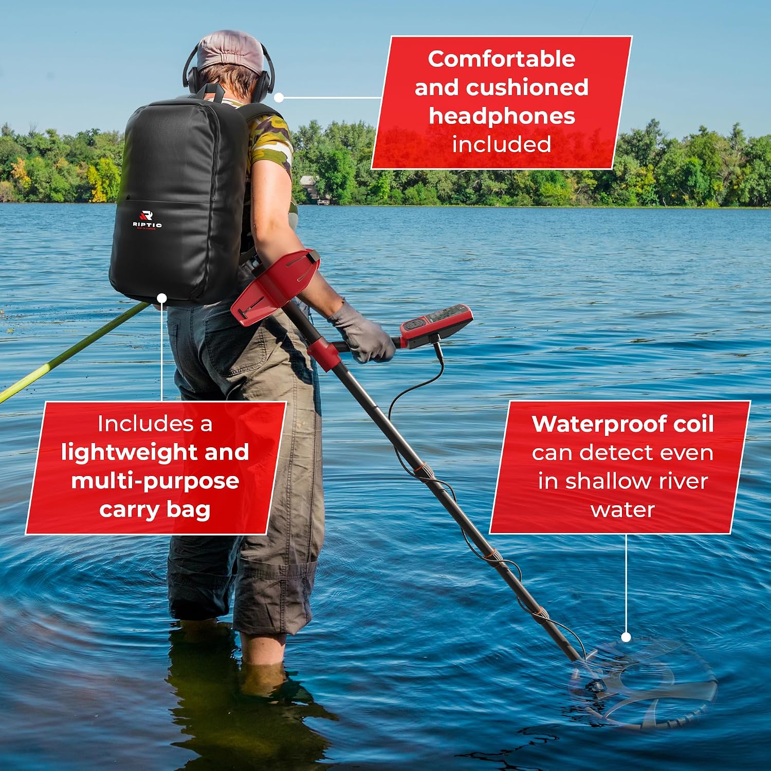 Metal Detector for Adults with Pin Pointer - Waterproof Metal Detector, Pinpointer with 5 Modes, Headphones, Bag, Dagger,Adults Professional, Beach, ip68 Coil,Gold Detector