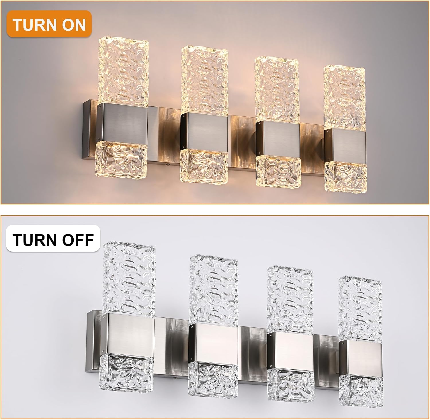 LED 32W 4 Light Vanity Wall Lighting in Brushed Nickel Finish, Indoor Bathroom Lighting with Crystal Lampshade Wall Mounted Lights Fixtures for Modern Bathroom Decor