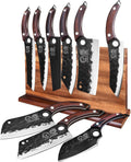 XYJ Authentic Since 1986,Knife Block Set,High Carbon Steel Forged Blades,Kitchen Knives Set with Wooden Magnetic Knife Block,Sharpening Steel,Cutting Board,Cleaver Slicing Knife,Wood Handle