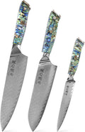 Damascus Kitchen Knife Set | 67-Layer Damascus Steel | Professional Chef Knives Set | Ergonomic Blue Shell Handle | Gift Box Included (Blue-2, 3-Piece Set)