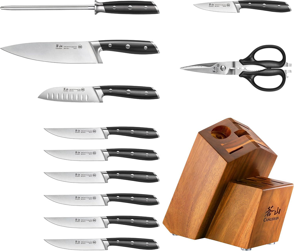 Cangshan Alps Series 1026672 German Steel Forged 12-Piece Knife Block Set, Acacia (Black)