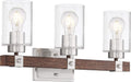Nuvo 60/6963 Arabel Vanity Brushed Nickel and Nutmeg Wood Finish with Clear Seeded Glass, 3 Light