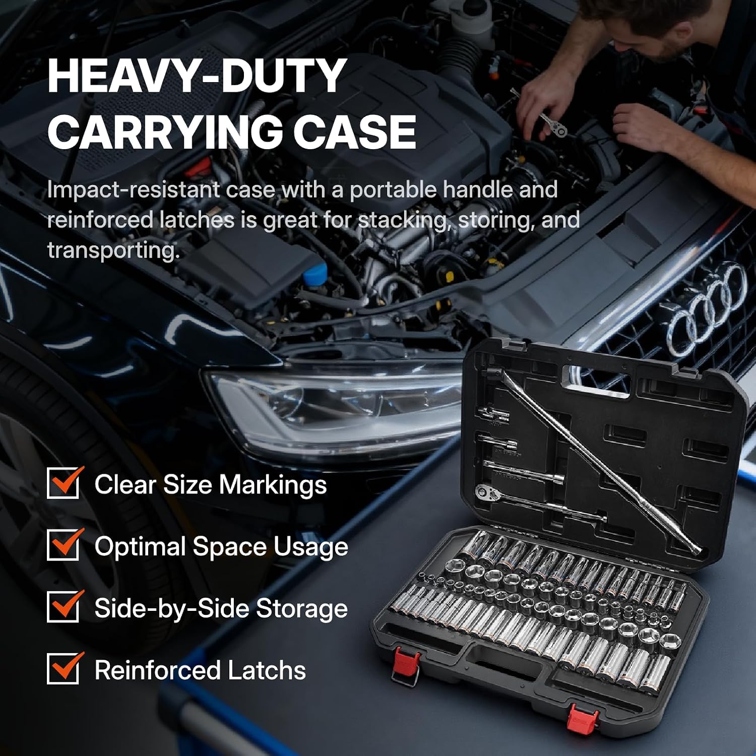 BLACK CANYON 73-Piece 3/8 Deep Socket Set, 6-Point Metric/SAE, Deep & Standard Sockets with 90-Tooth Ratchet, Breaker Bar & Heavy-Duty Case – Professional Grade for Demanding Applications
