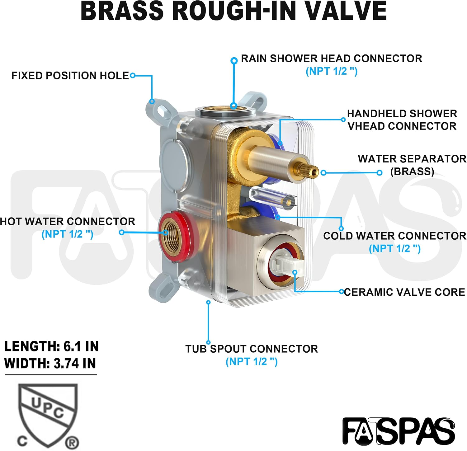 Brushed Nickel Shower System with 12-Inch Rain Showerhead and Tub Spout | cUPC-certified pressure balance brass valve to prevent scalding, CEC-certified air injection technology for low pressure