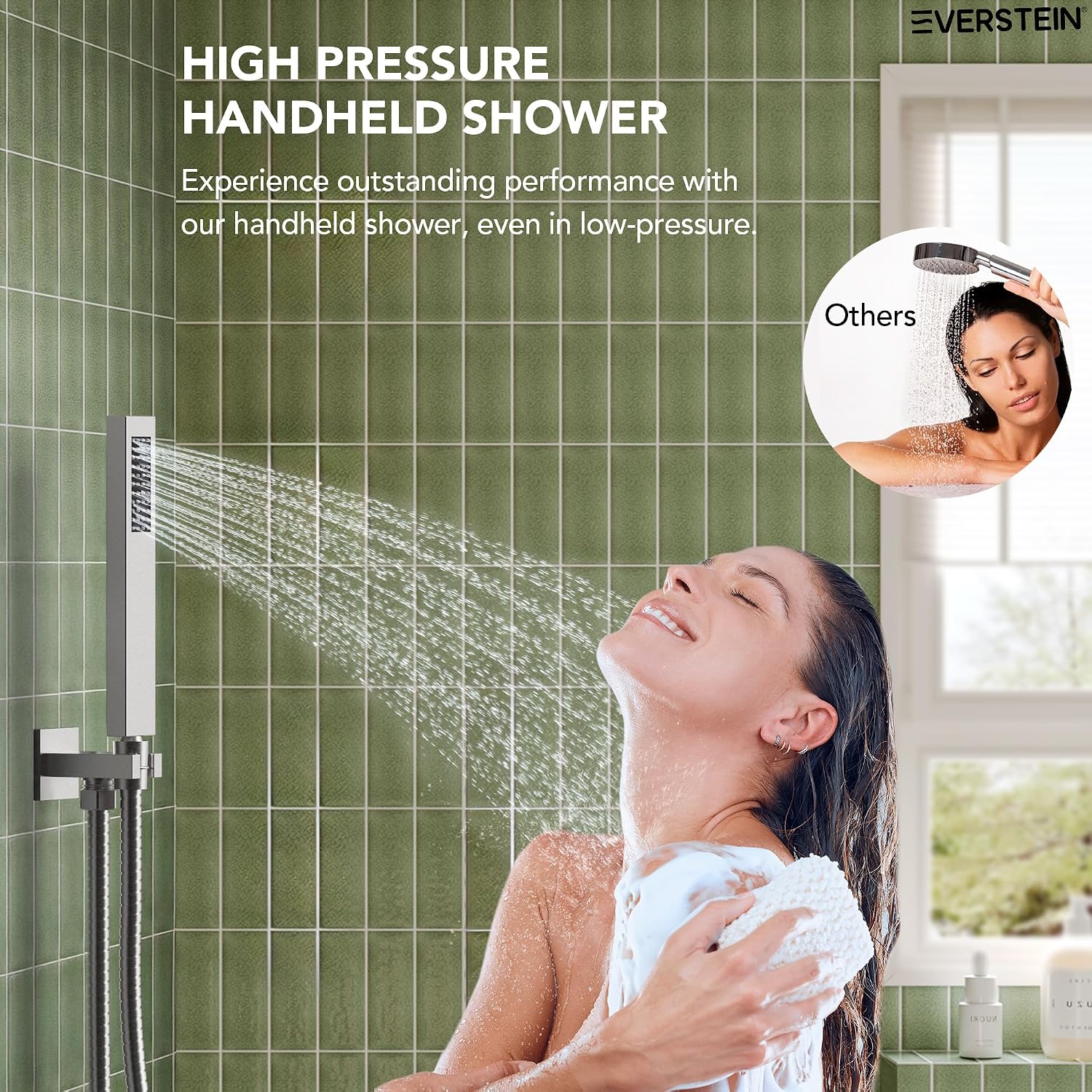 Shower Tub Faucet Set, 10' Bathroom Rainfall Shower Head Fixtures Combo with Handheld Spray and Tub Spout, Brushed Nickel (Valve Included)