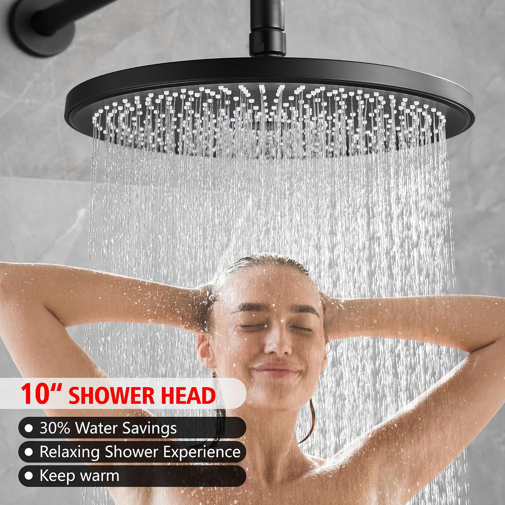 sumerain Matte Black Concealed Shower Faucet Set, Rain Shower System with 10 Inch Shower Head,Shower Fixtures with Handheld Spray Included Valve and Trim Kit