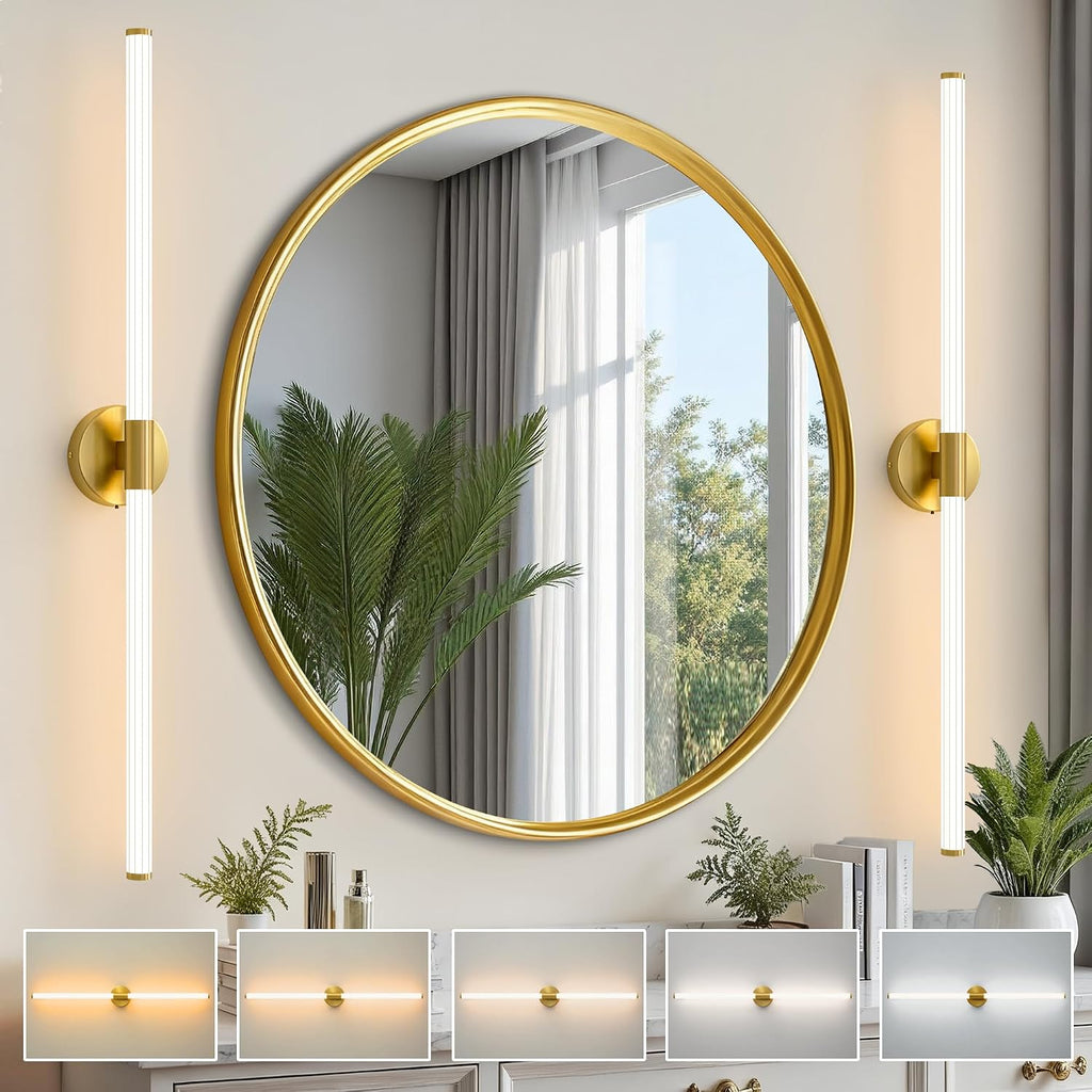 Glod Wall Sconces Set of 2 Hardwired, Dimmable 5CCT LED Bathroom Light Fixtures Over Mirror, 360° Full Lighting 39' Long Vanity Light Bar Modern Wall Sconce for Bathroom Bedroom Living Room