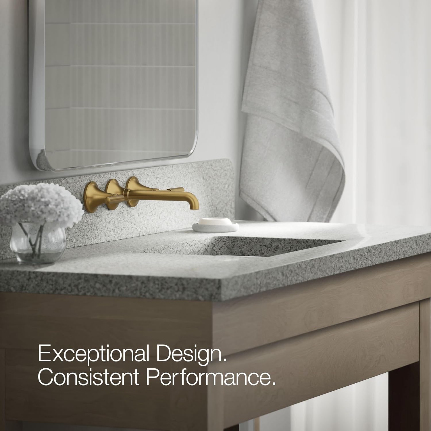 Kohler T26439-4-2MB Tone Wall-Mount Bathroom Sink Faucet Trim with Lever Handles, 1.2 GPM in Vibrant Brushed Moderne Brass