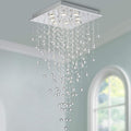 Bestier Modern Crystal Square Raindrop Chandelier Lighting Flush Mount LED Ceiling Light Fixture Pendant Lamp for Dining Room Bathroom Bedroom Livingroom 8 GU10 Bulbs Required 22 in Wide 47 inch High