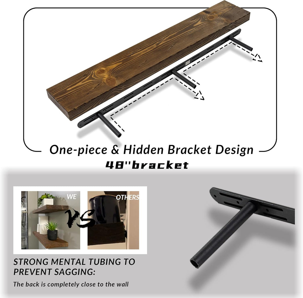 Floating Shelves 48 inch Long 8 'deep Set of 2, Heavy Duty Wood Wall Mounted Shelves for Bathroom Living Room Kitchen,Book Shelves with Thickened Hidden Bracket-Distressed Walnut