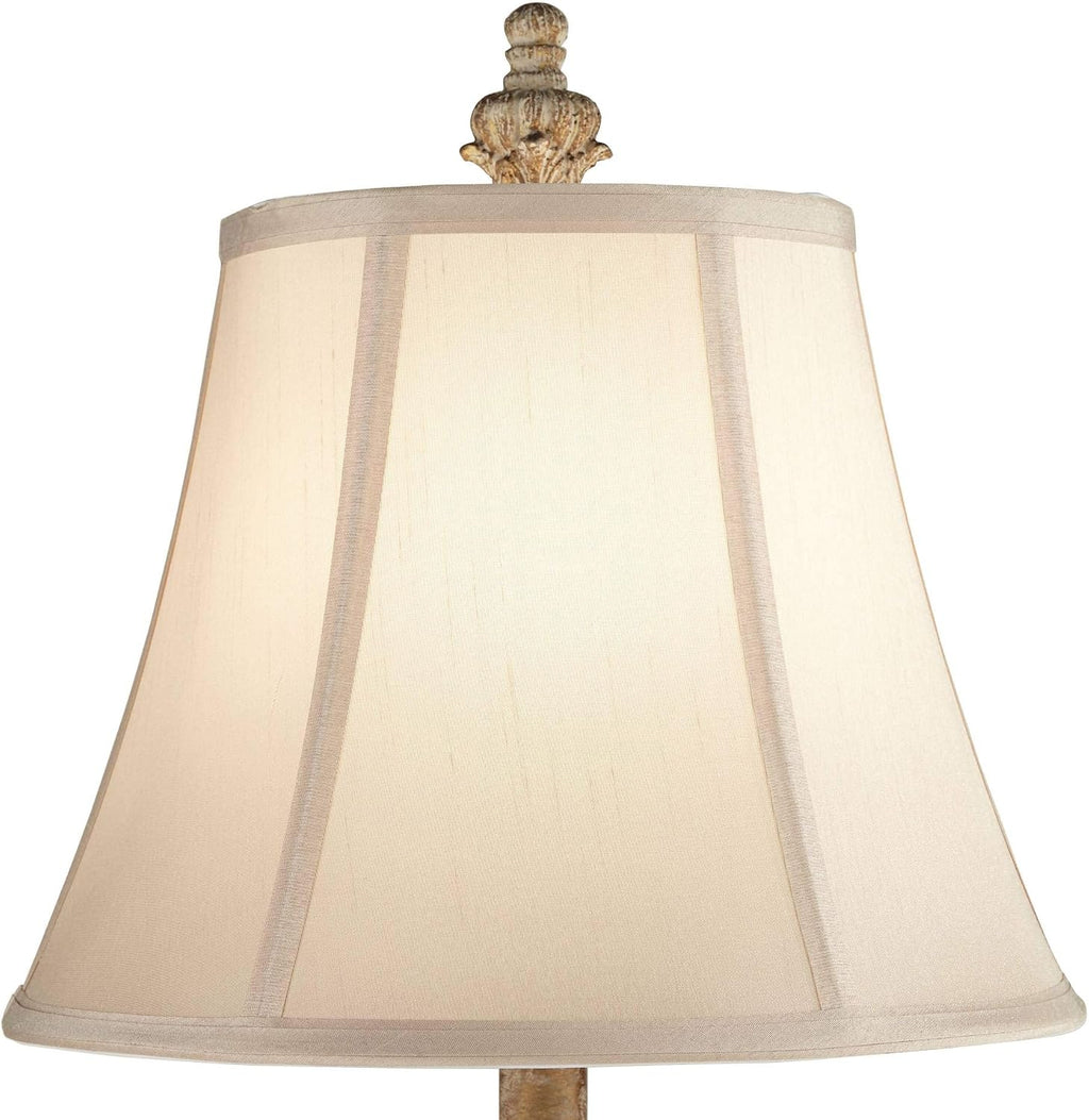 Regency Hill Elize Shabby Chic 3-Way Table Lamps 26.5' High Set of 2 with Table Top Dimmers White Washed Candlestick Bell Shade Decor for Living Room Bedroom House Bedside Nightstand