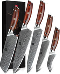 XINZUO 5 Pcs Knife Set, Professional Super Damscus Steel Kitchen Knife Set, Ultra Sharp Blade, Natural Rose Handle, Chef Gift Box-Yi Series