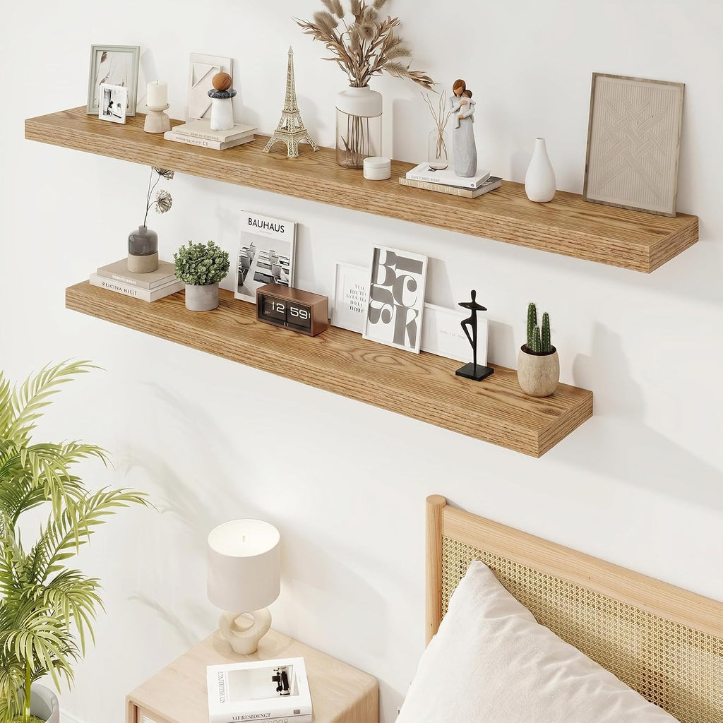 Marsmiles 55in Floating Shelves for Wall, 55' W x 9.25' D x 1.5' H, Long Wall Mounted Engineered Wood Shelves with Invisible Brackets for Living Room, Bedroom, Bathroom, Kitchen, Cedar, 2Pcs