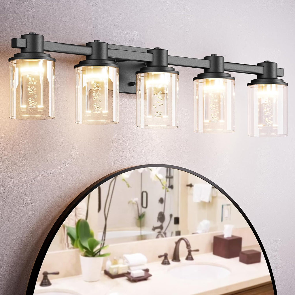 Quntis 5-Light Black Bathroom Light Fixtures with 5 Color Modes, 33 Inch Dimmable Modern Vanity Lighting Fixture Over Mirror, 35 Watts Eye Protection LED Wall Lamp (UL Certified, Bulbs Included)