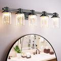 Quntis 5-Light Black Bathroom Light Fixtures with 5 Color Modes, 33 Inch Dimmable Modern Vanity Lighting Fixture Over Mirror, 35 Watts Eye Protection LED Wall Lamp (UL Certified, Bulbs Included)
