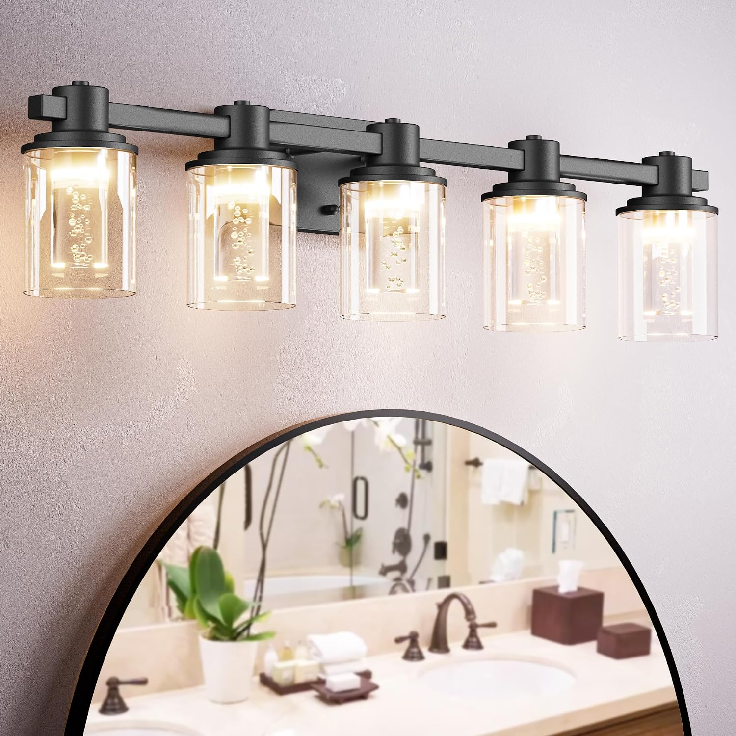 Quntis 5-Light Black Bathroom Light Fixtures with 5 Color Modes, 33 Inch Dimmable Modern Vanity Lighting Fixture Over Mirror, 35 Watts Eye Protection LED Wall Lamp (UL Certified, Bulbs Included)