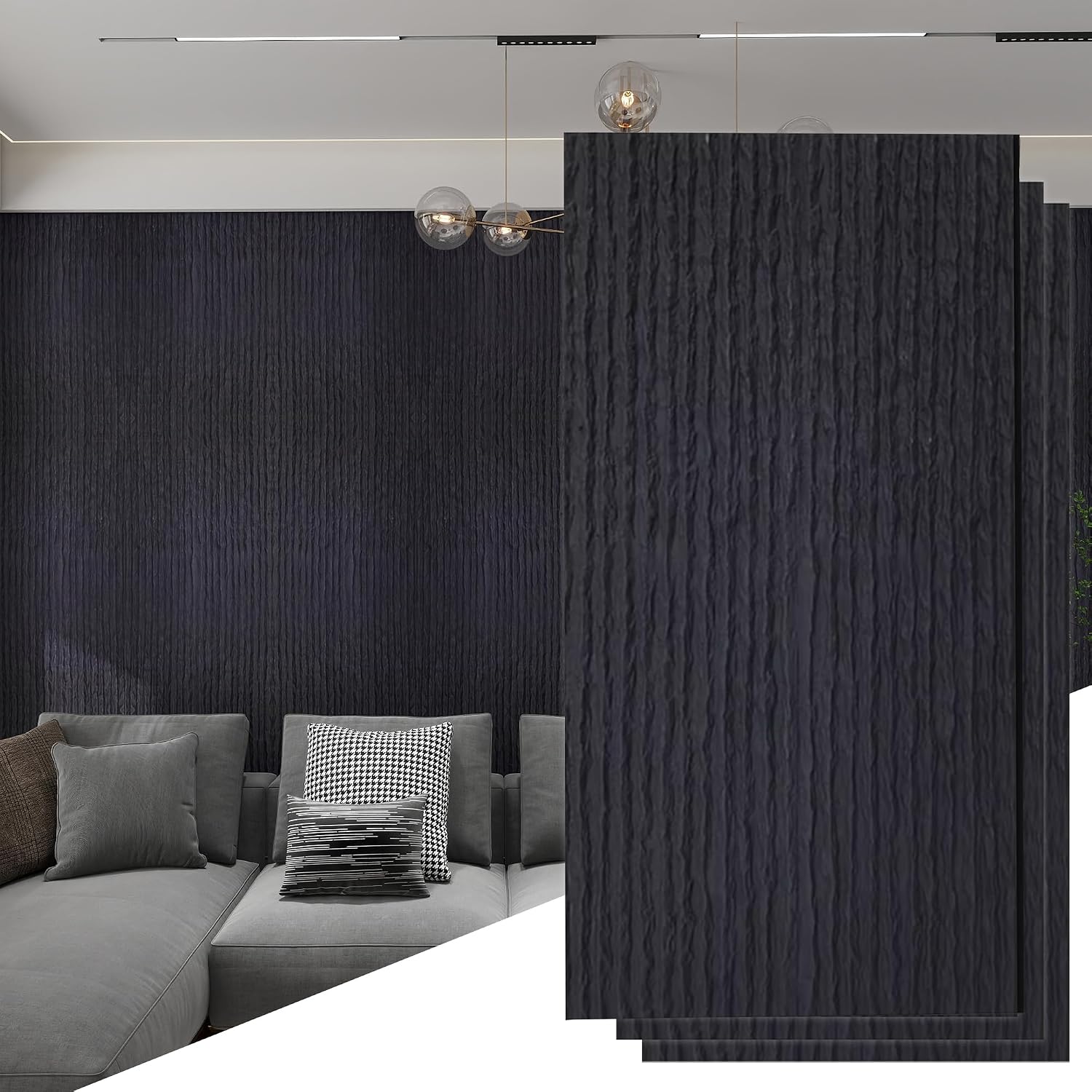 KASARO 3D Faux Stone Wall Panels, 3 PCS PU Wainscoting Panel for Interior Wall Decor, Flowstone Wall Covering Panels Accent for Home, Office, 47.2 × 23.6 inch, Black