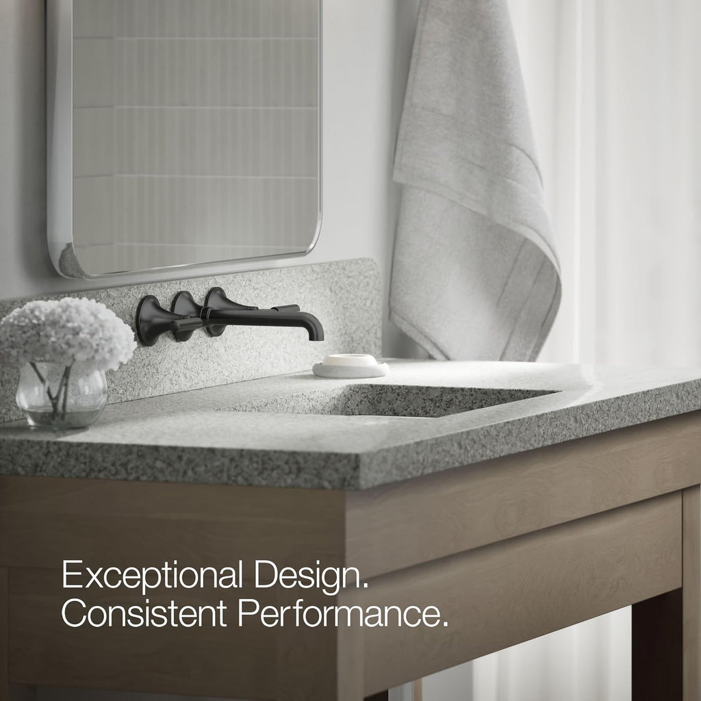Kohler T26439-4-BL Tone Wall-Mount Bathroom Sink Faucet Set, Bathroom Faucet with Two Lever Handles, Matte Black