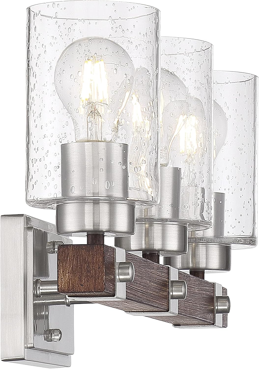 Nuvo 60/6963 Arabel Vanity Brushed Nickel and Nutmeg Wood Finish with Clear Seeded Glass, 3 Light