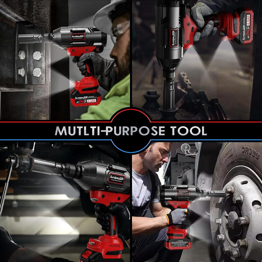 Cordless Impact Wrench 1600Ft-lbs - 2100N·m High Torque Impact Gun with 2 * 4.0Ah Battery - 3/4 Inch Brushless Impact Driver with 3/4' to 1/2' Adapter & 5 Sockets & Case for Car Truck Home