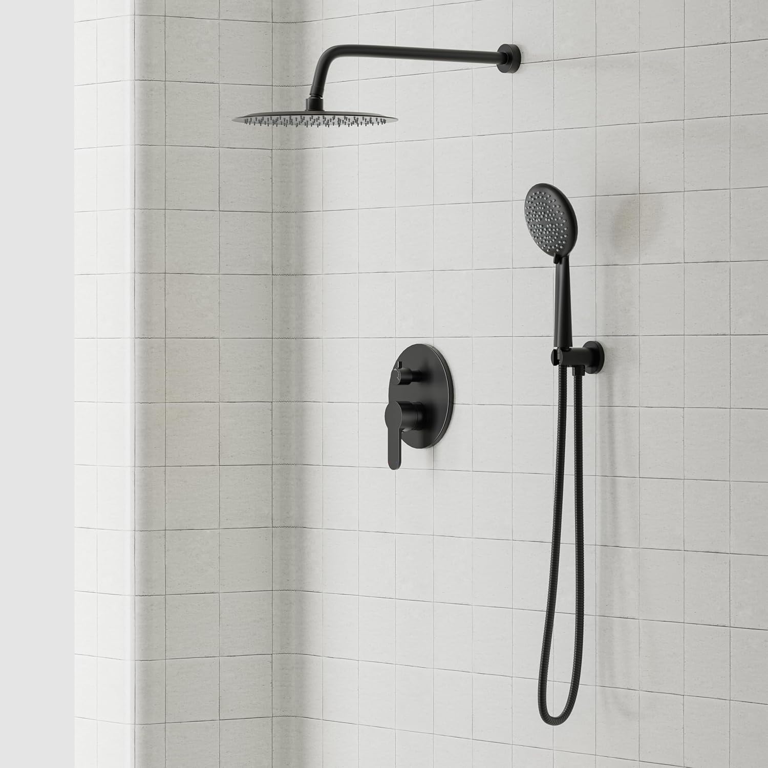 Gabrylly Shower System Black, Pressure Balance Shower Faucet Set, 10' Stainless Steel Rain Shower head with 5-Mode Handheld Shower Spray Combo,High Pressure Rainfall Shower Head Set, Matte Black
