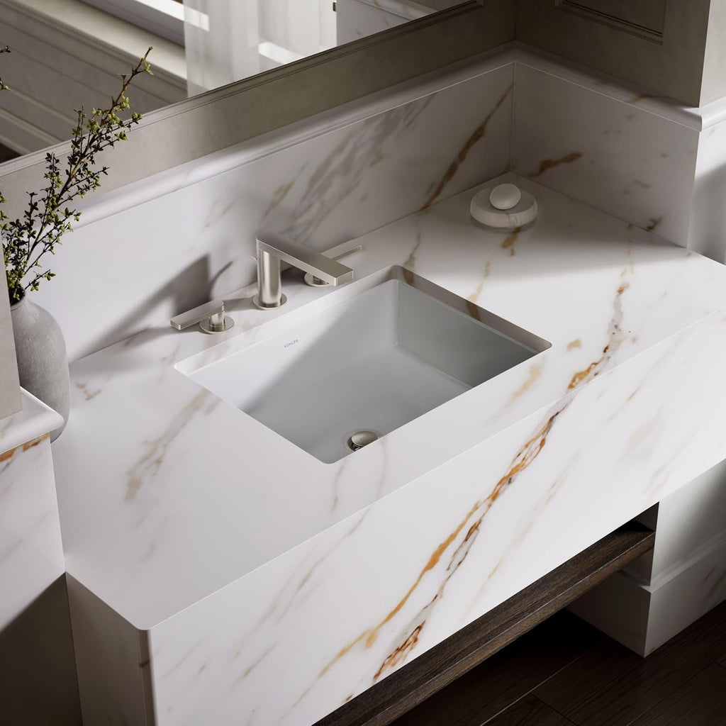 KOHLER 2882-0 Verticyl Rectangular Undermount Bathroom Sink, 19 3/4', White