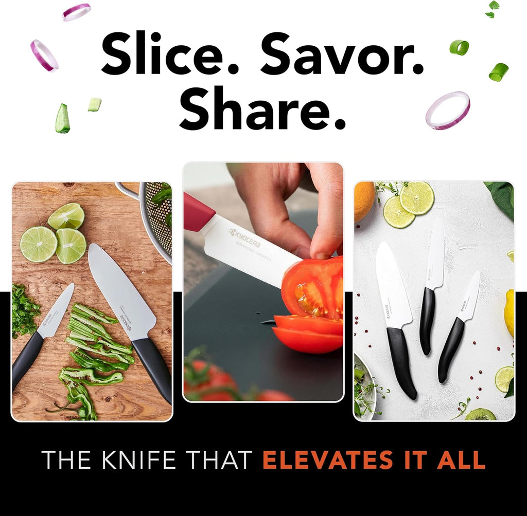 Kyocera Revolution 3pc ceramic knife set, 6', 5' and 3', Black