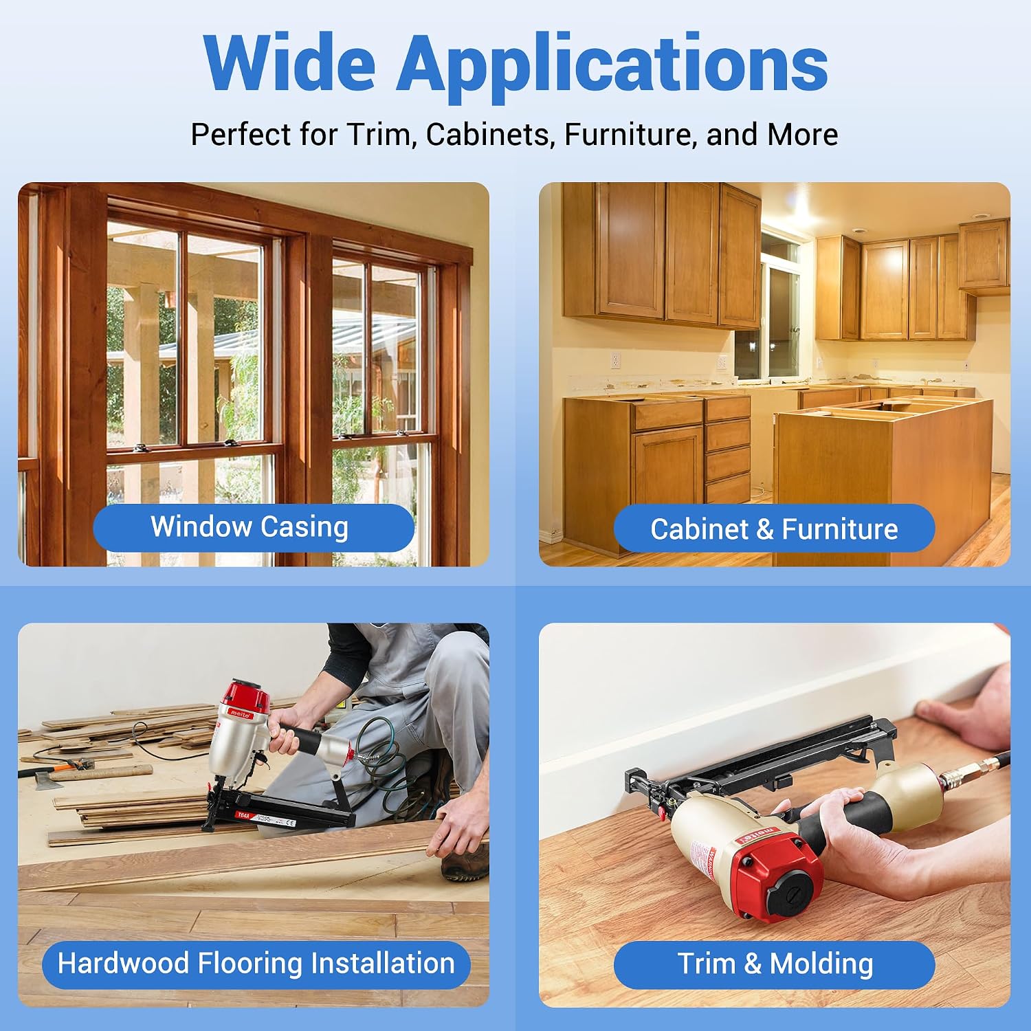 meite 16 Gauge Finish Nails 1-1/2 Inch Galvanized 16GA Straight Finish Nails for Finish Nailer Gun on Cabinet Baseboard Crown Molding Woodworking, 500PCS x 50 Boxes