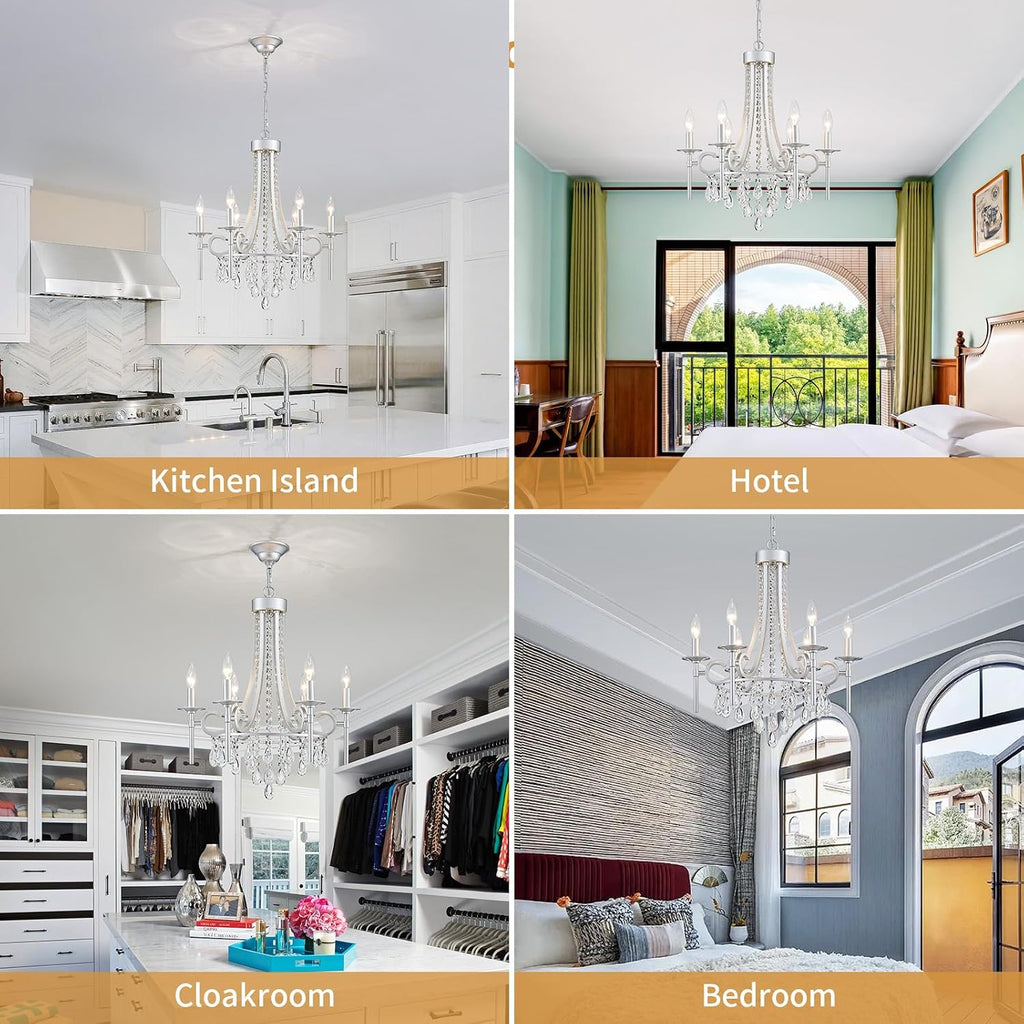 Modern Crystal Chandeliers for Dining Room, 6-Lights Chrome Round Chandelier for Entryway, Crystal Chandelier Pendant Ceiling Lighting Fixture for Living Room Bedroom Kitchen Island Foyer Staircase