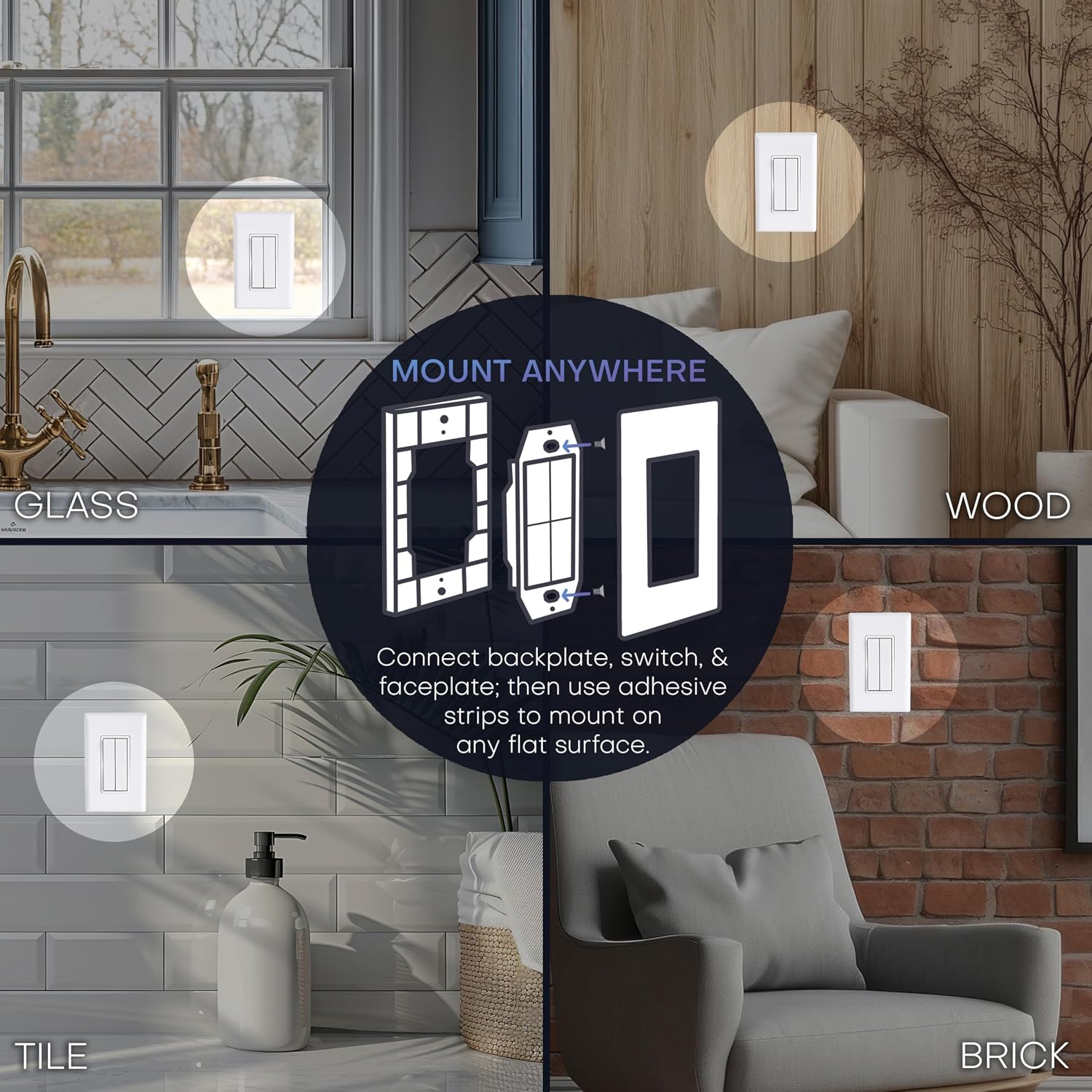 RunLessWire Click for Philips Hue – Battery-Free Wireless Smart Light Switch, 30ft Range – Works Natively with Philips Hue Bridge – Wall Mount Kinetic Switch - Decora Style, White 3 Pack