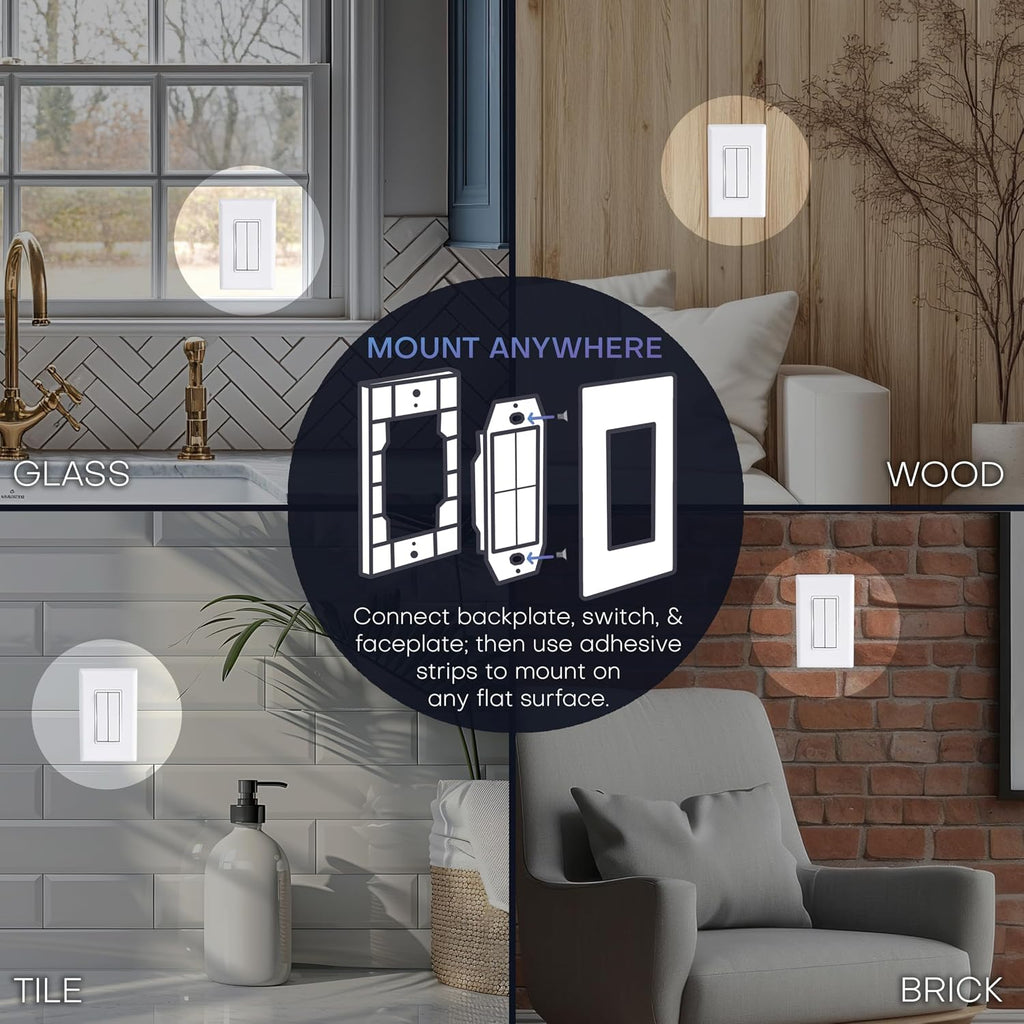 RunLessWire Click for Philips Hue – Battery-Free Wireless Smart Light Switch, 30ft Range – Works Natively with Philips Hue Bridge – Wall Mount Kinetic Switch - Decora Style, White 2 Pack