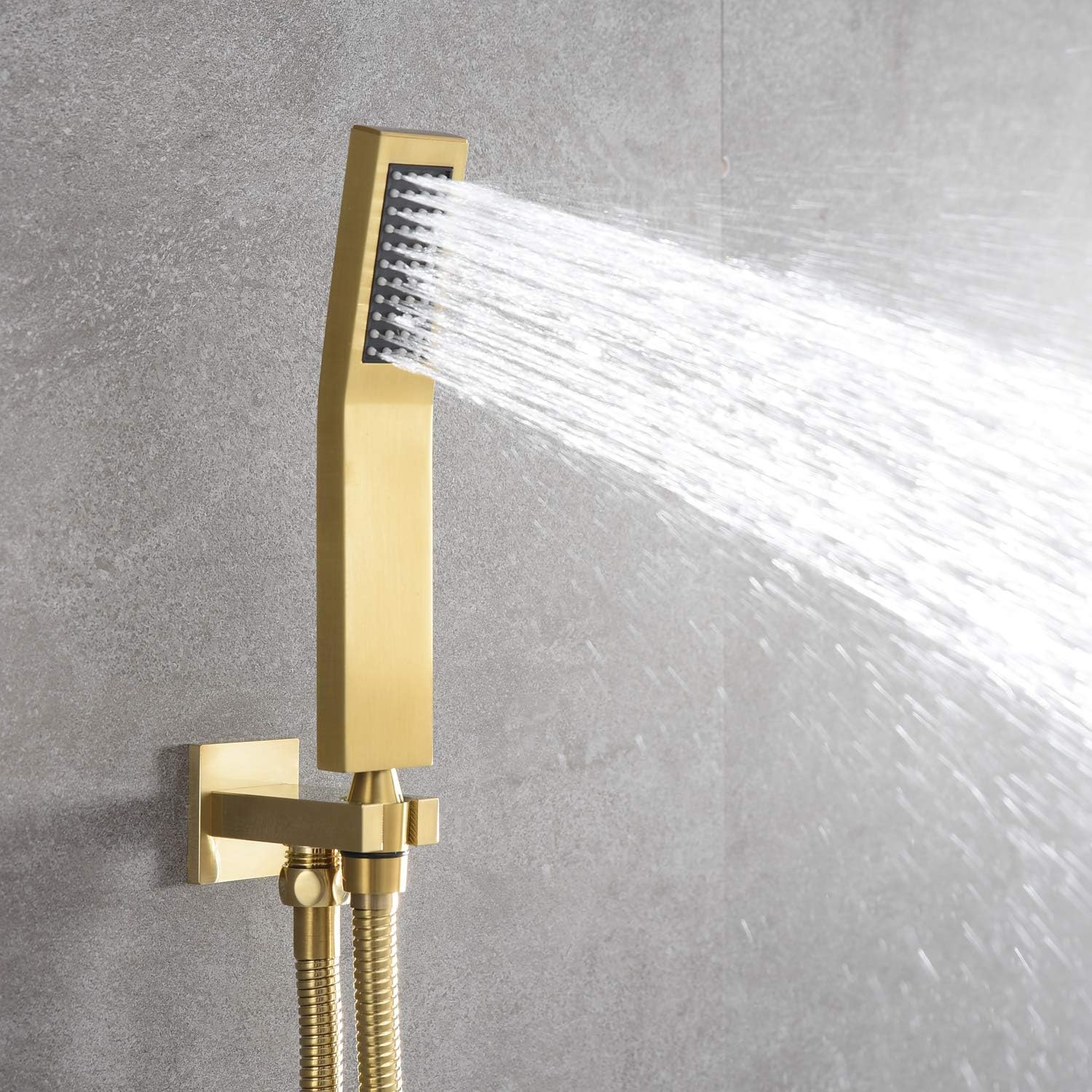 sumerain Tub and Shower Faucet System with Waterfall Tub Spout and Handheld Shower Head, Pressure-Balanced Valve, Brushed Gold