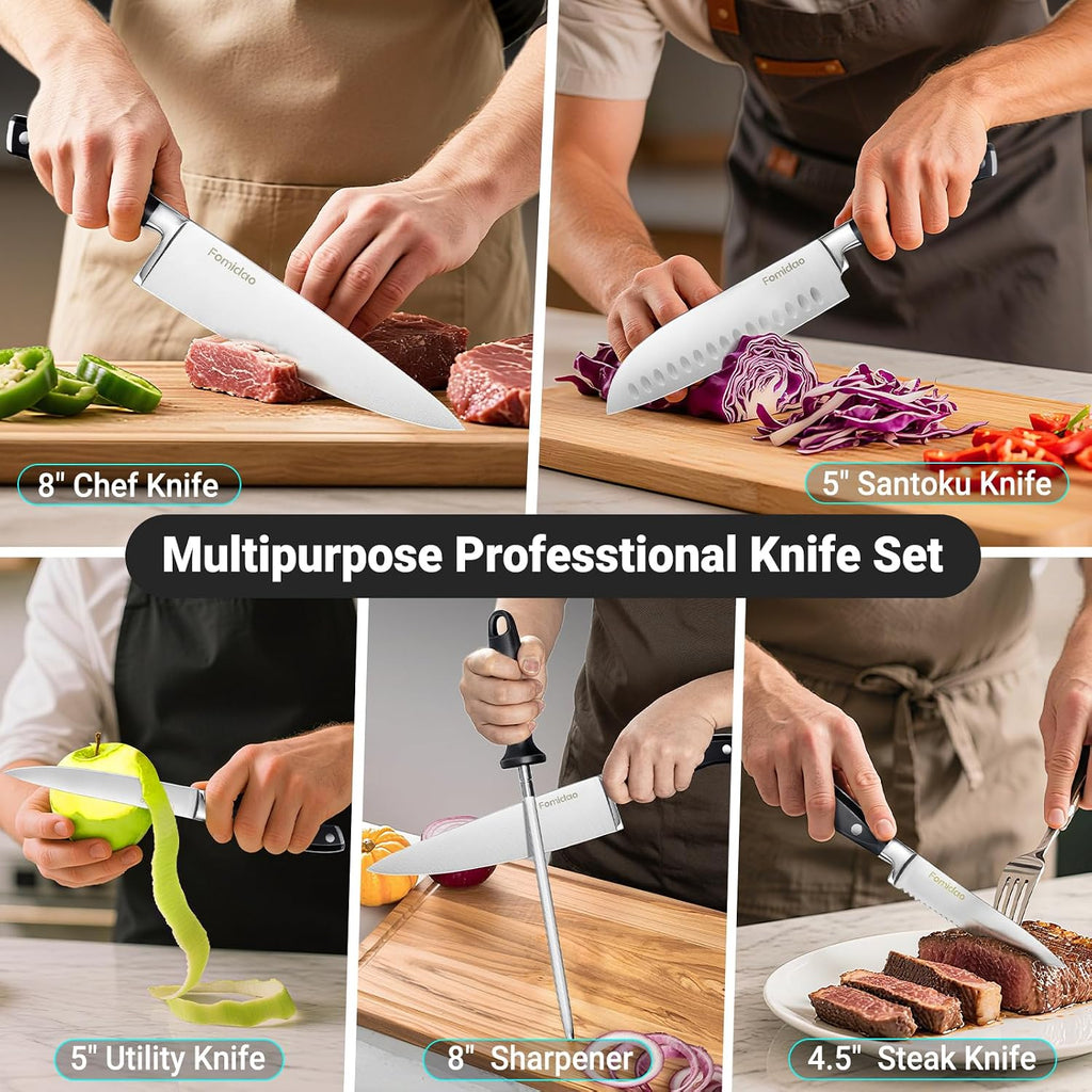 6 Pieces Knife Set with Magnetic Block,Ultra-Sharp High-carbon Steel Kitchen Knife Set, Professional Knife Block Set with Ergonomic Handle and Sharpener