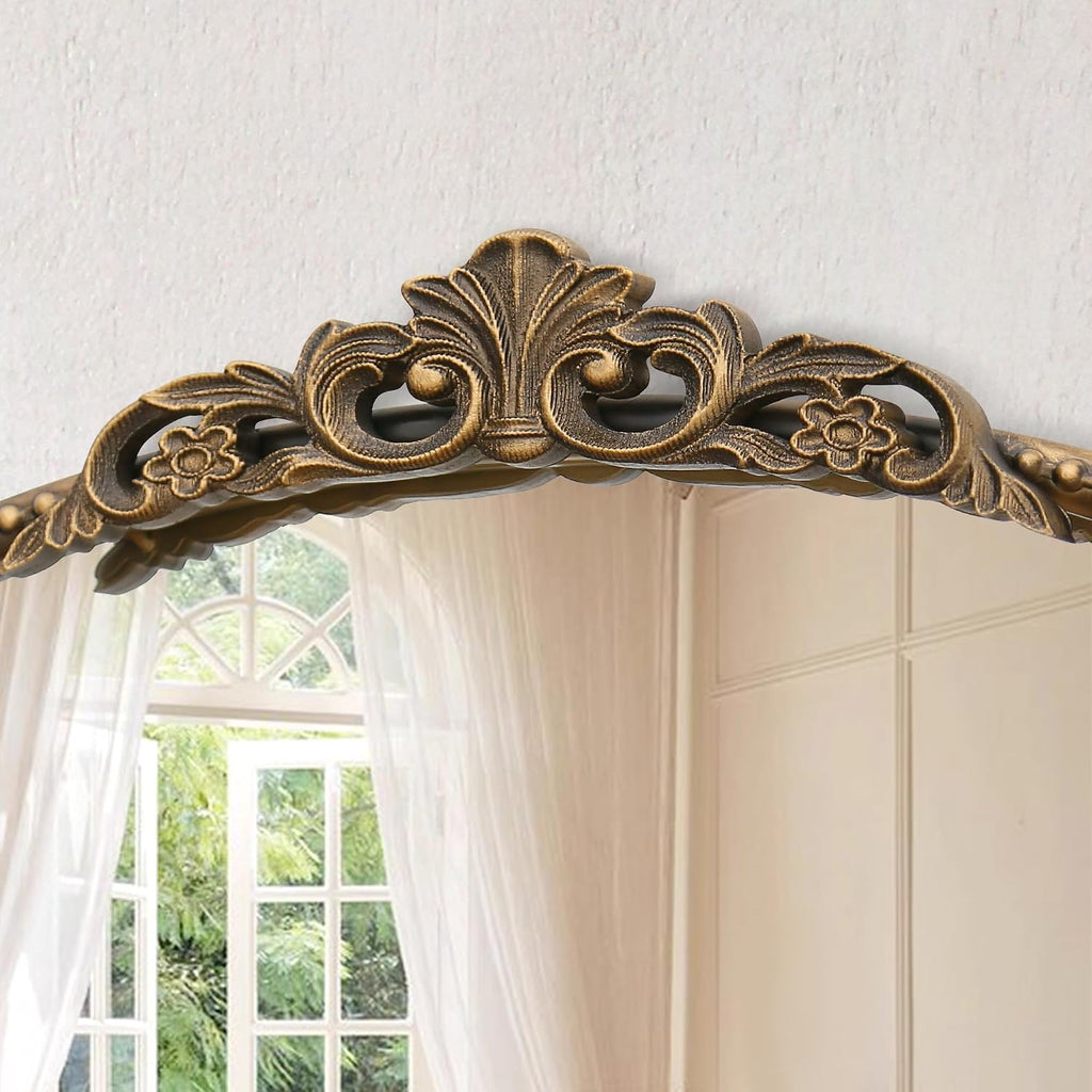 Micasso Large Vintage Gold Mirror: 40'x29' French Baroque Antique Arched Mirror - Traditional Ornate Decorative for Wall/Fireplace/Mantel/Entryway/Bathroom/Hallway - Home Decor for Living Room