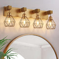 Farmhouse Bathroom Light Fixtures, 4-Light Gold Bathroom Vanity Light, Rustic Matte Antique Brass Finish with Metal Lampshade, Wall Sconces for Bedroom, Living Room, Hallway