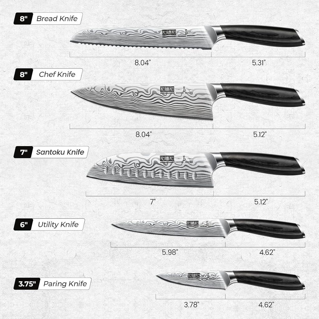 HOSHANHO 5 Pieces Knife Set, Professional Powder Steel Chef Knife Set, Ultra Sharp Japanese Kitchen Knives Set with Ergonomic Pakkawood Handle
