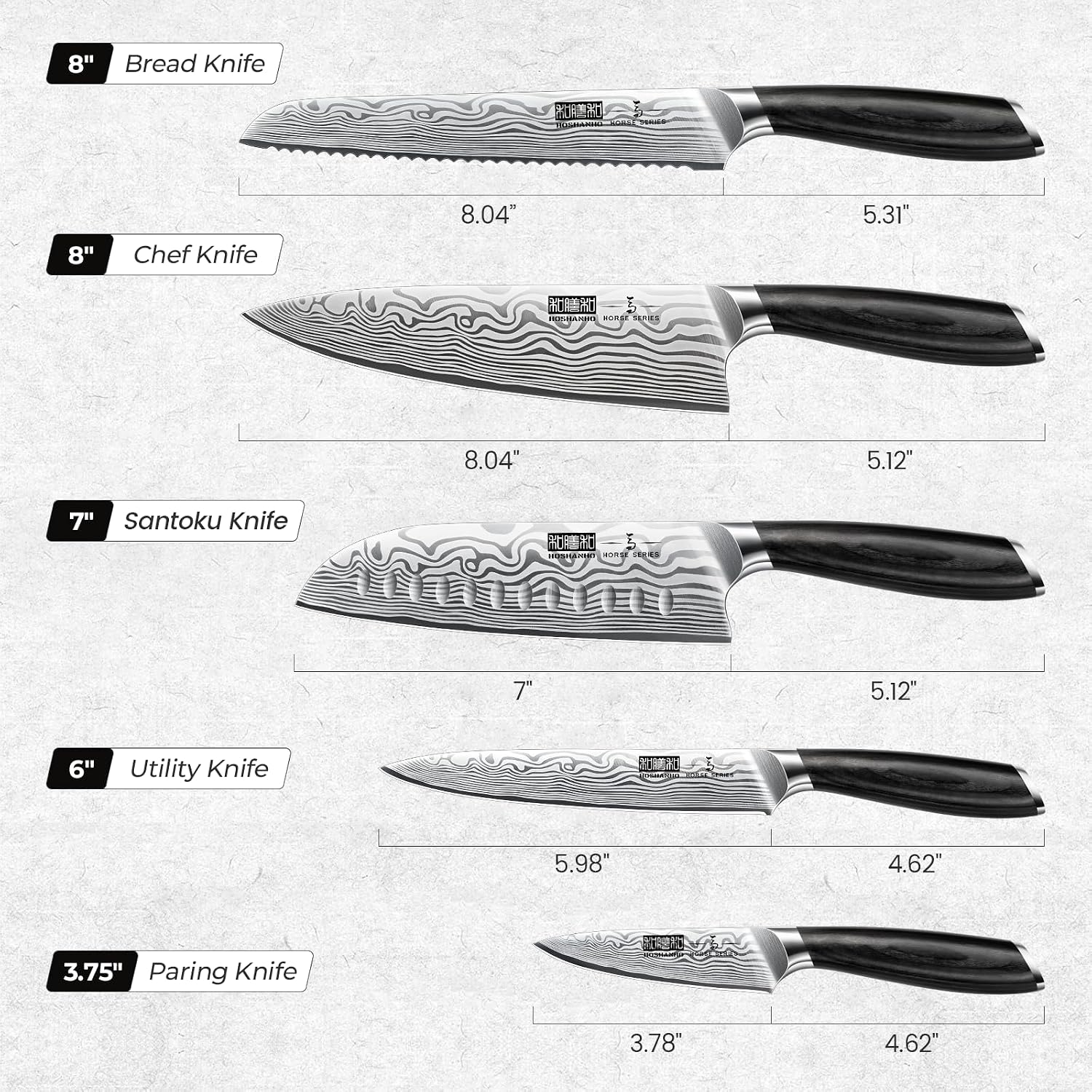HOSHANHO 5 Pieces Knife Set, Professional Powder Steel Chef Knife Set, Ultra Sharp Japanese Kitchen Knives Set with Ergonomic Pakkawood Handle