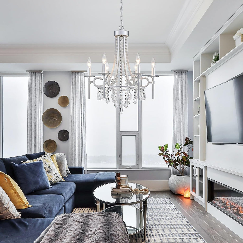 Modern Crystal Chandeliers for Dining Room, 6-Lights Chrome Round Chandelier for Entryway, Crystal Chandelier Pendant Ceiling Lighting Fixture for Living Room Bedroom Kitchen Island Foyer Staircase