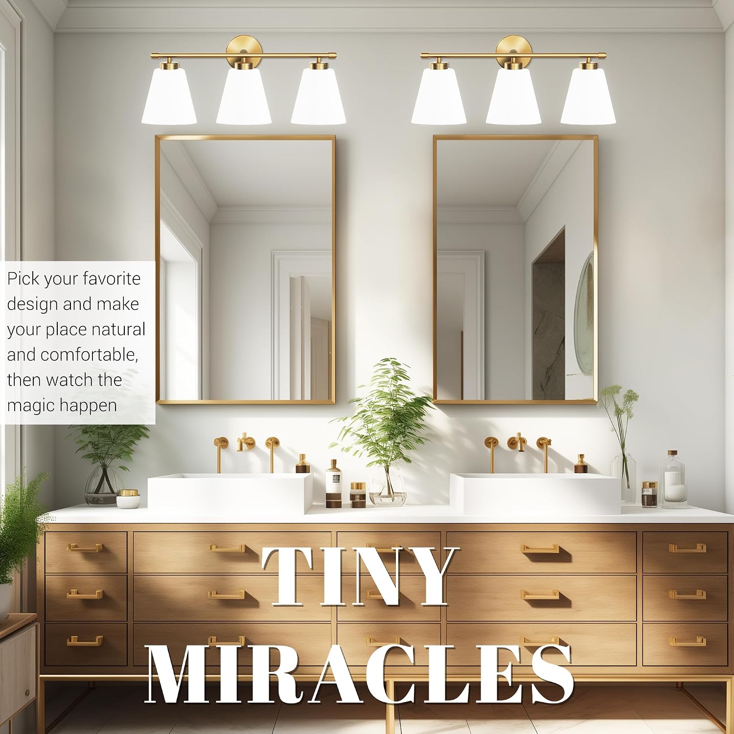Hamilyeah Gold Bathroom Vanity Light Fixtures Over Mirror, 3 Light Vanity Lights with Frosted Glass, Industrial Vanity Lighting Fixtures for Bath, Restroom