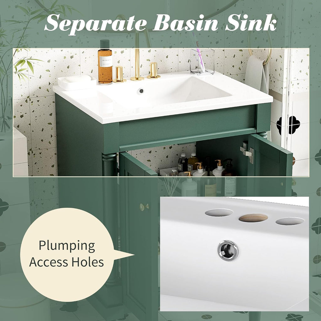 Virubi 24 Inch Bathroom Vanity with Single Sink Combo Set, Modern Bathroom Storage Cabinet with Double Soft Closing Doors, Solid Wood Frame Bathroom Vanities.