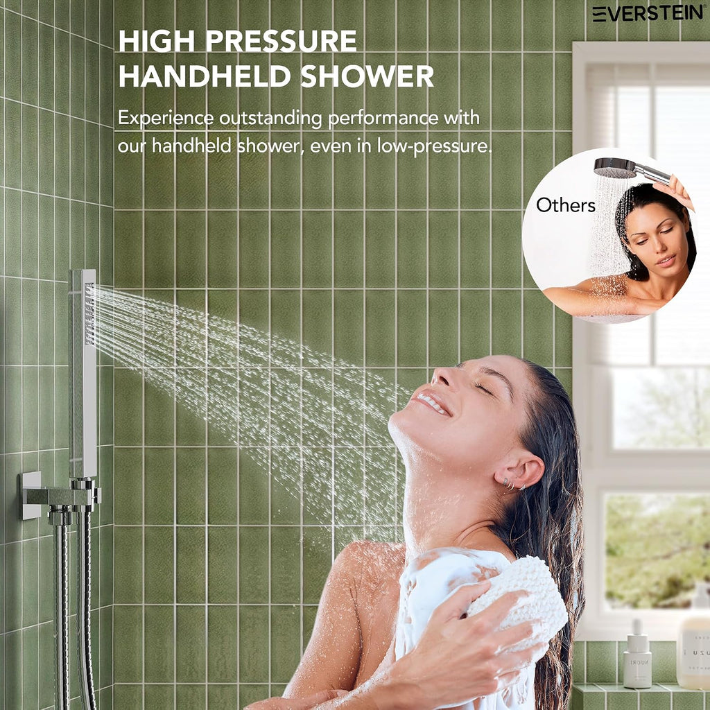 Shower Tub Faucet Set, 10' Bathroom Rainfall Shower Head Fixtures Combo with Handheld Spray and Tub Spout, Chrome (Valve Included)