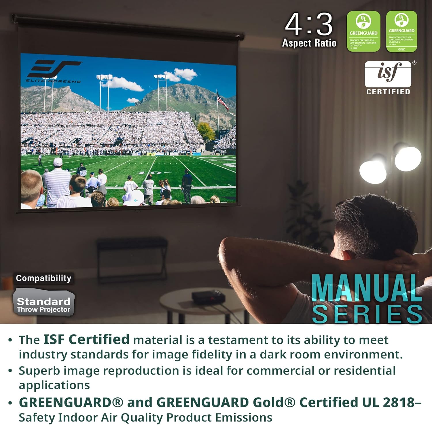 Elite Screens Manual Series, 170-INCH 16:9, Pull Down Manual Projector Screen with AUTO Lock, Movie Home Theater 8K / 4K Ultra HD 3D Ready, 2-Year Warranty - M170XWS1- White